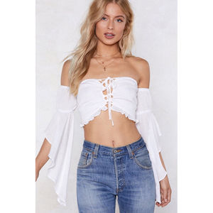 NASTYGAL Cropped White Blouse
